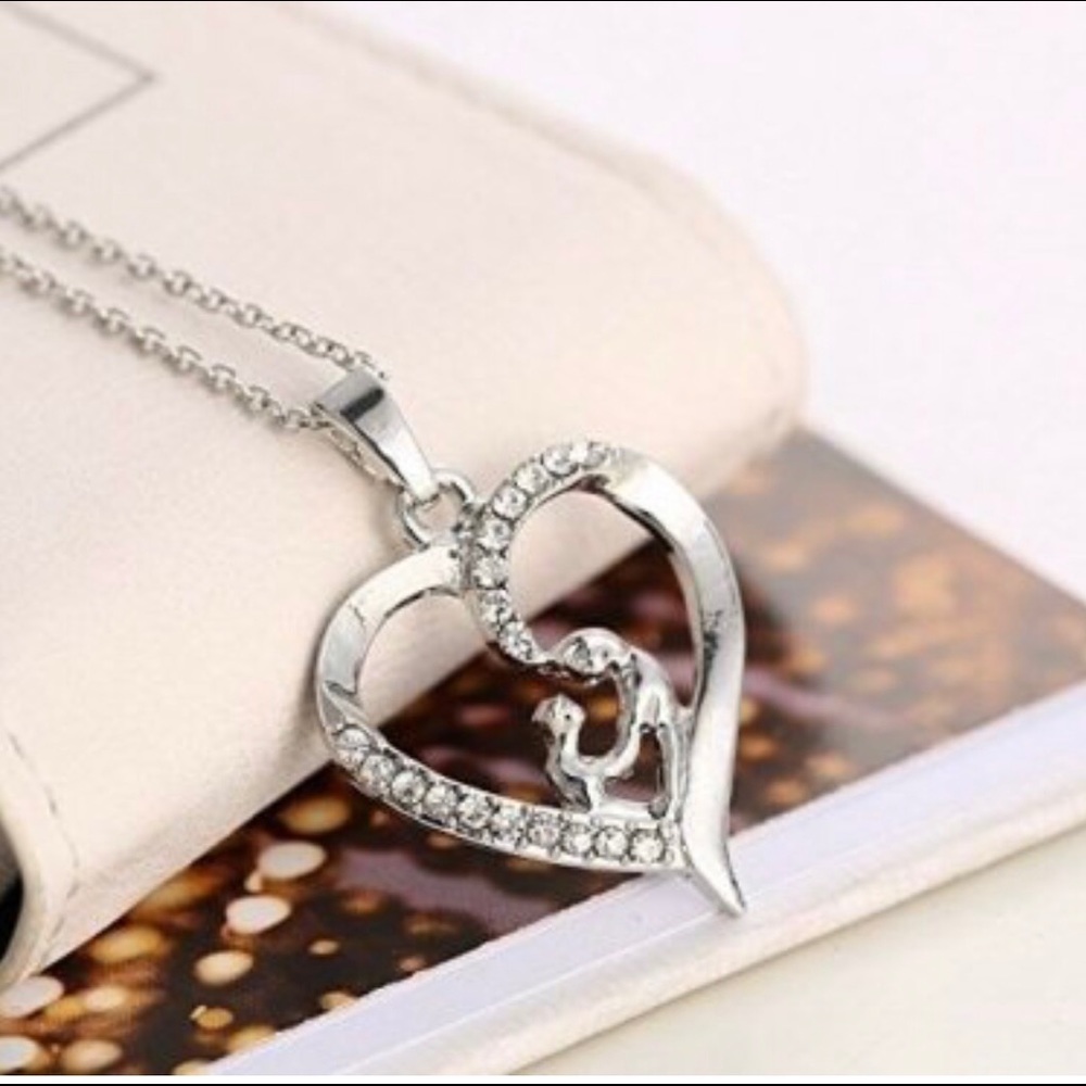 Silver-plated Rhinestone Heart Pendant Necklace